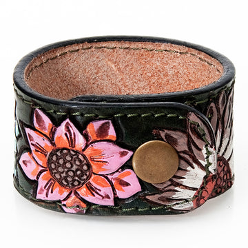 American Darling ADBRF187 Hand tooled carved Genuine Leather Bracelet women